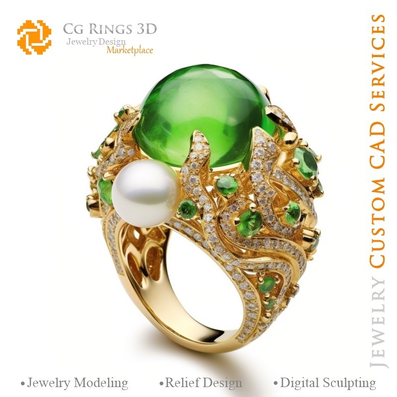 Anillo con esmeralda y diamantes - CAD 3D Joyas Home, IA - CAD 3D Joyas, IA - CAD 3D Anillos, IA - CAD 3D Joyas Melody of Co