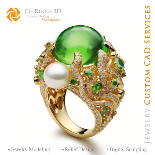 祖母绿与钻石戒指 - 3D CAD 珠宝首页，AI - 珠宝 3D CAD，AI - 戒指 3D CAD，AI - 3D CAD 珠宝 Melody of Co