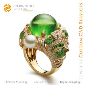 Anello con smeraldo e diamanti - CAD 3D Gioielli Home, IA - CAD 3D Gioielli, IA - Anelli CAD 3D, IA - CAD 3D Gioielli Melodia