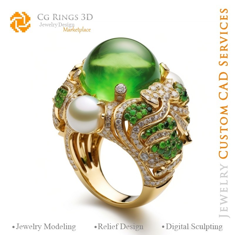 Anello con smeraldo e diamanti - CAD 3D Gioielli Home, IA - CAD 3D Gioielli, IA - Anelli CAD 3D, IA - CAD 3D Gioielli Melodia