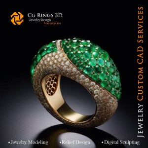 Anello con smeraldo e diamanti - CAD 3D gioielli a casa, IA - CAD 3D gioielli, IA - CAD 3D anelli, IA - CAD 3D gioielli Melody