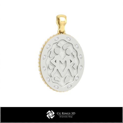 Ciondolo zodiacale Gemelli 3D da donna, gioielli CAD 3D, ciondoli CAD 3D, ciondoli zodiacali 3D