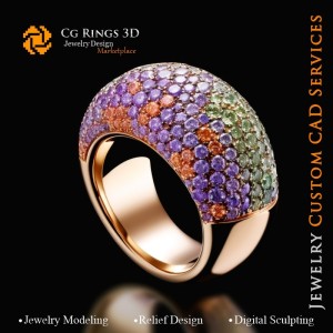 Ring - 3D-CAD-Schmuck Zuhause, KI - Schmuck 3D-CAD, KI - Ringe 3D-CAD, KI - 3D-CAD-Schmuck Melodie der Farben, KI -