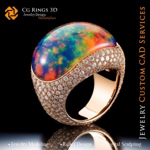 Anillo con ópalo y diamantes - CAD 3D Joyería Hogar, IA - CAD 3D Joyería, IA - CAD 3D Anillos, IA - CAD 3D Joyería Melodía de