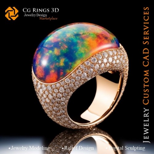 Anillo con ópalo y diamantes - CAD 3D Joyería Hogar, IA - CAD 3D Joyería, IA - CAD 3D Anillos, IA - CAD 3D Joyería Melodía de