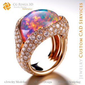 Ring mit Opal und Diamanten - 3D-CAD-Schmuck Zuhause, KI - Schmuck 3D-CAD, KI - Ringe 3D-CAD, KI - 3D-CAD-Schmuck Melodie der