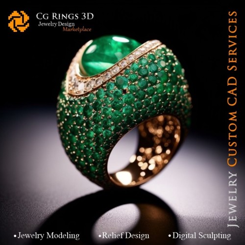 Ring mit Smaragd - 3D-CAD-Schmuck Zuhause, KI - Schmuck 3D-CAD, KI - Ringe 3D-CAD, KI - 3D-CAD-Schmuck Melodie der Farben, KI -