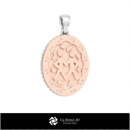 Colgante 3D Géminis para Mujer, Joyería 3D CAD, Colgantes 3D CAD, Colgantes 3D del Zodiaco