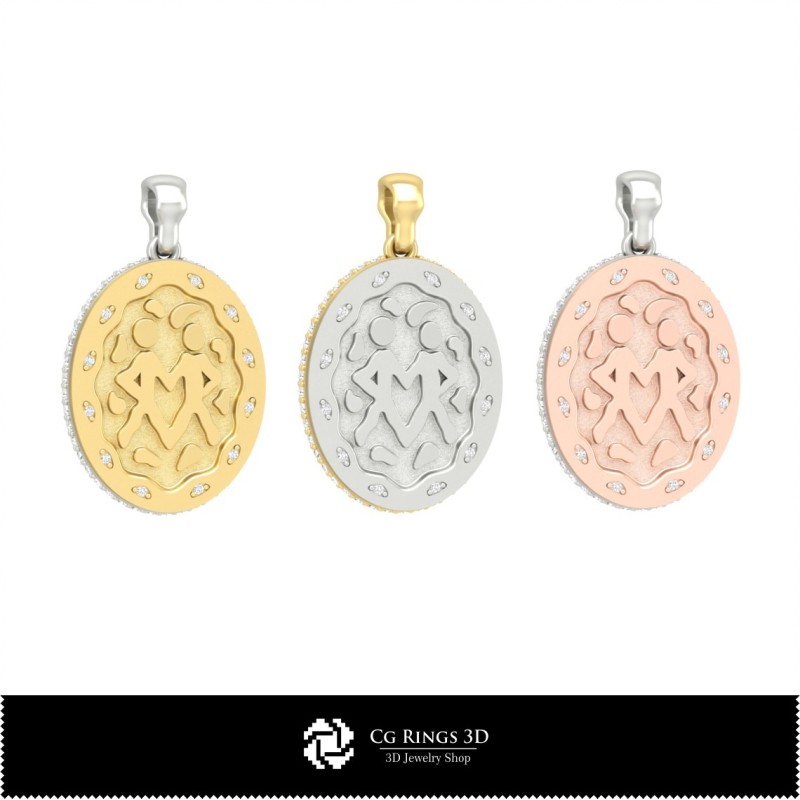 Colgante 3D Géminis para Mujer, Joyería 3D CAD, Colgantes 3D CAD, Colgantes 3D del Zodiaco