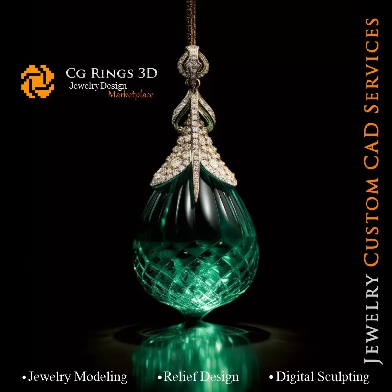 镶祖母绿的吊坠 - 3D CAD 珠宝