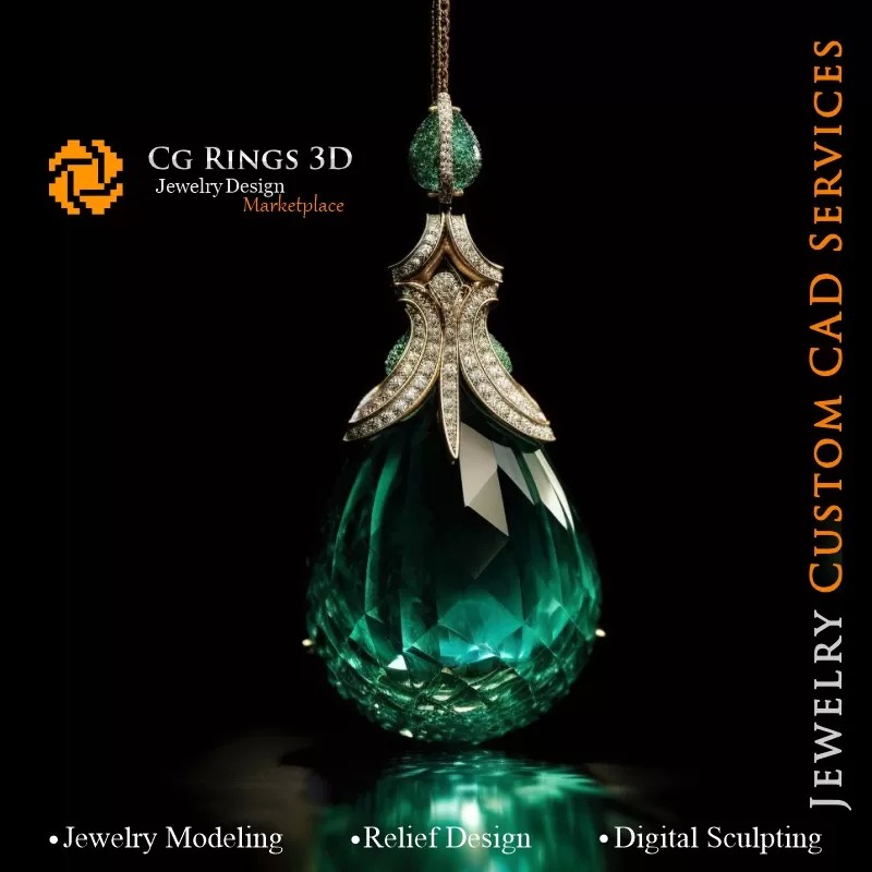 Colgante con Esmeralda - Joyería 3D CAD