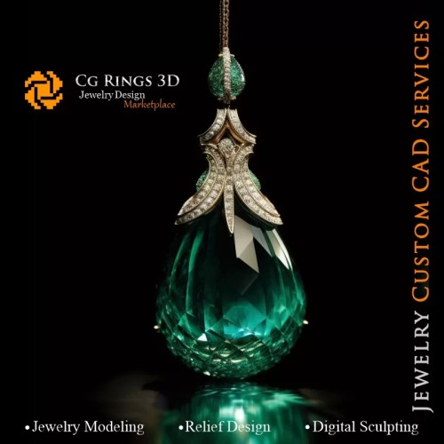 Colgante con Esmeralda - Joyería 3D CAD