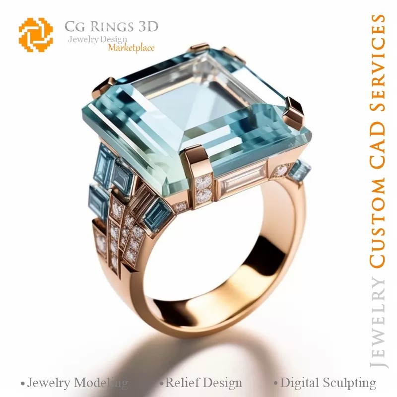 Anello con Acquamarina e Diamanti - Gioielleria...