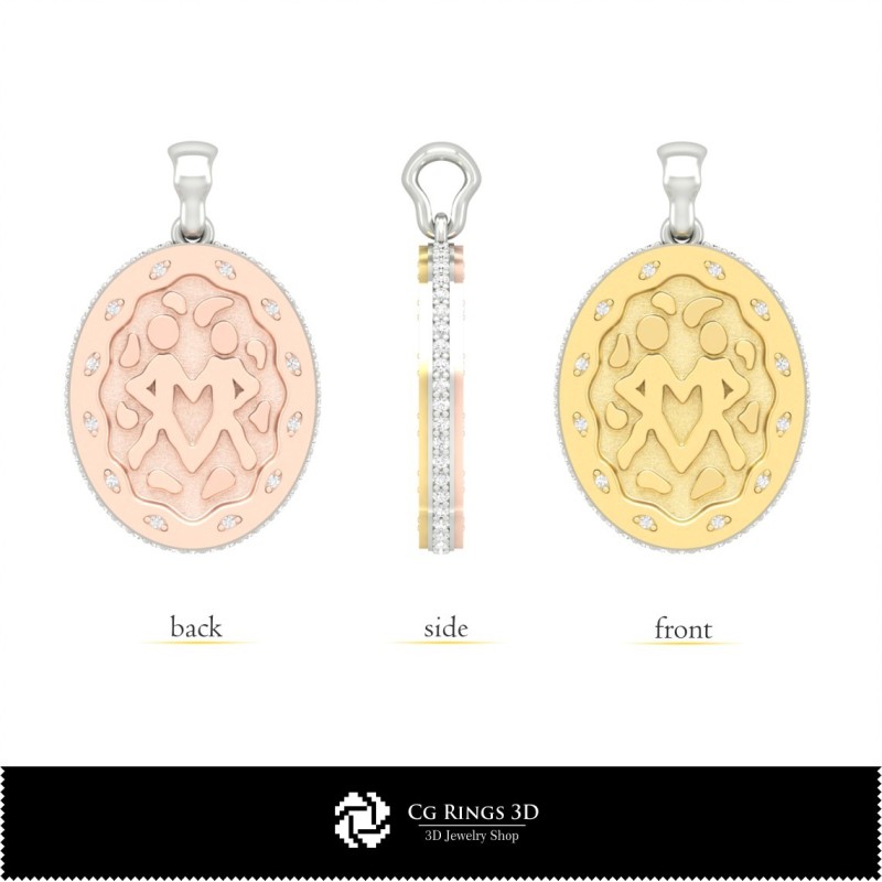 Ciondolo zodiacale Gemelli 3D da donna, gioielli CAD 3D, ciondoli CAD 3D, ciondoli zodiacali 3D