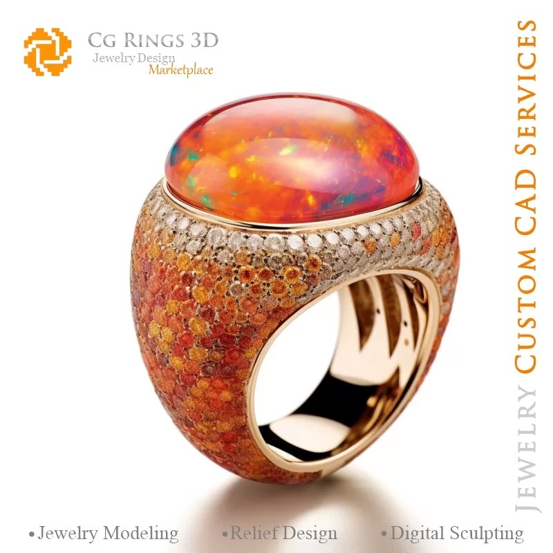 Anillo con ópalo - Joyería CAD 3D
