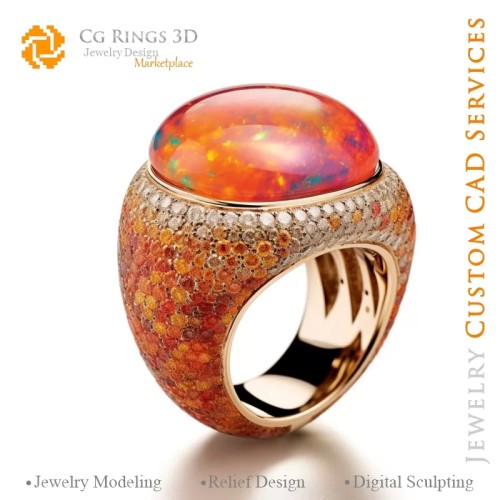 Anillo con ópalo - Joyería CAD 3D
