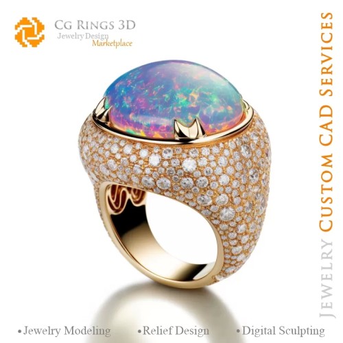 Anillo con Ópalo - Joyería CAD 3D