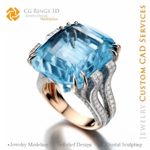 Anello con Acquamarina e Diamanti - Gioielleria CAD 3D