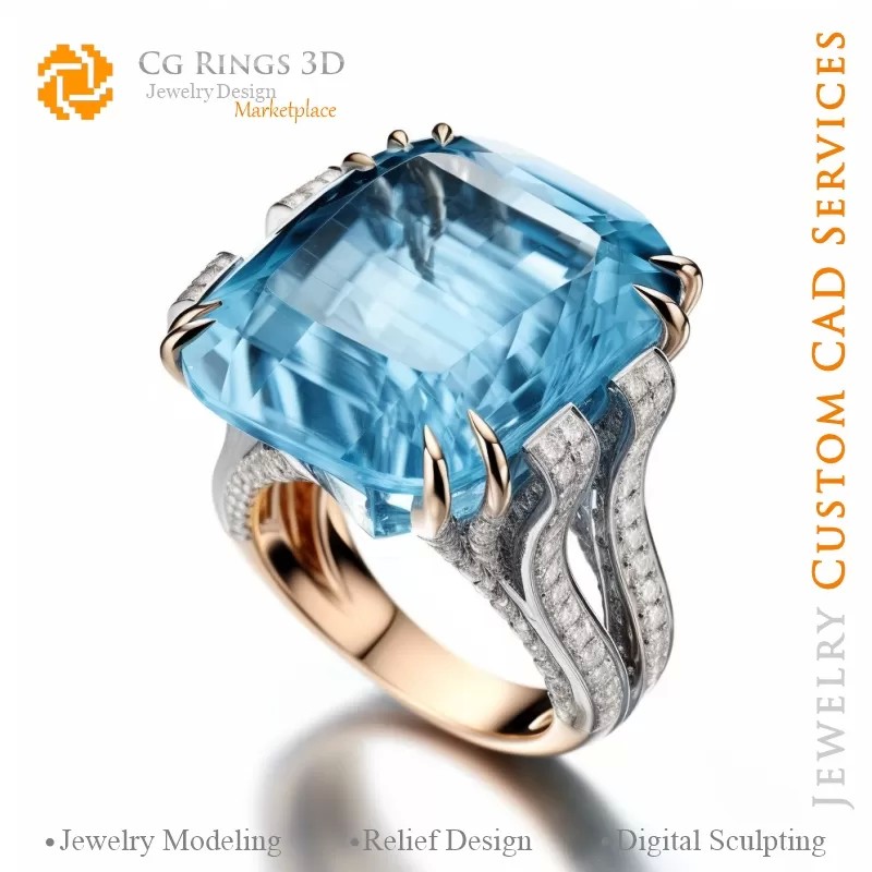 Anello con Acquamarina e Diamanti - Gioielleria...