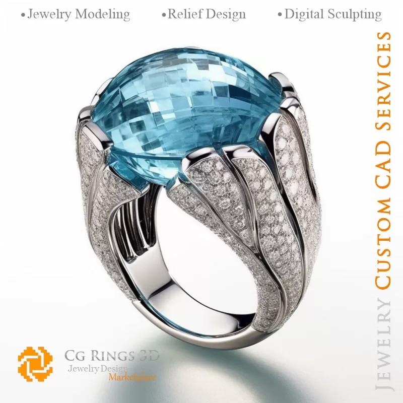 Anello con Acquamarina e Diamanti - Gioielleria...
