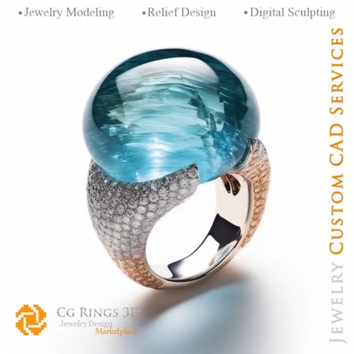 Anello con Acquamarina e Diamanti - Gioielleria 3D CAD