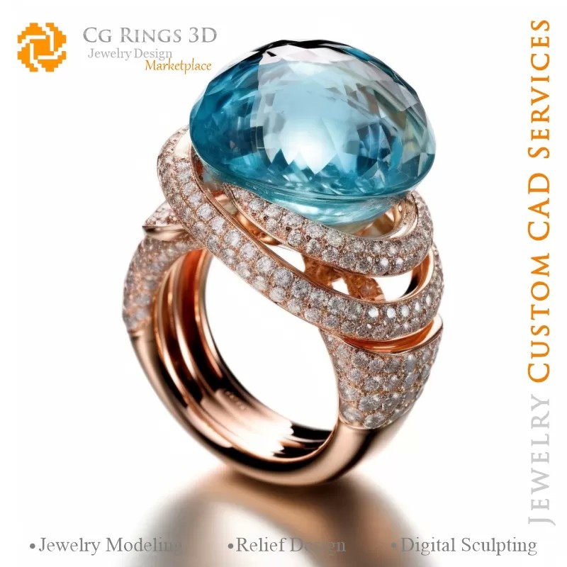 Anello con Acquamarina e Diamanti - Gioielleria...