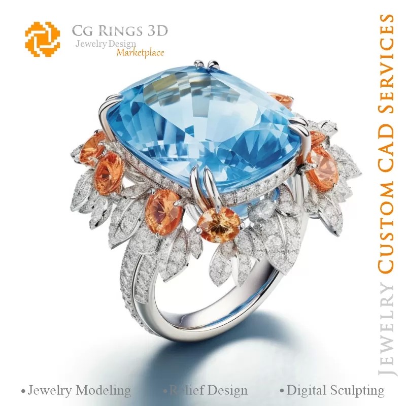 Anello con acquamarina e diamanti - Gioielleria...