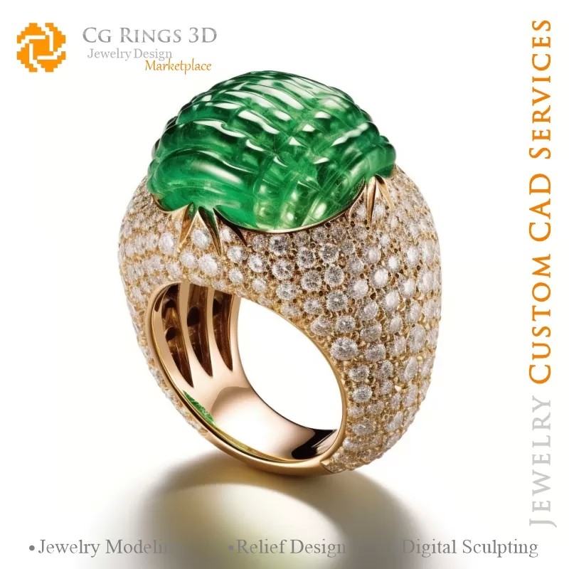 Anello con Smeraldo e Diamanti - Gioielli CAD 3D