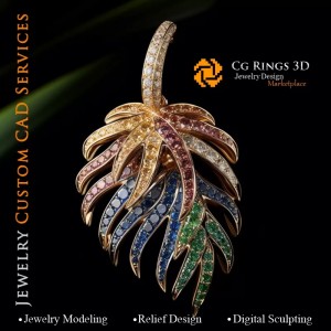 色彩旋律蕨叶吊坠 - 3D CAD 珠宝