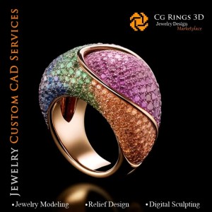 色彩旋律花戒 - 3D CAD 珠宝