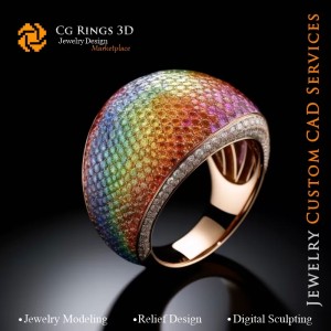 色彩旋律花戒 - 3D CAD 珠宝