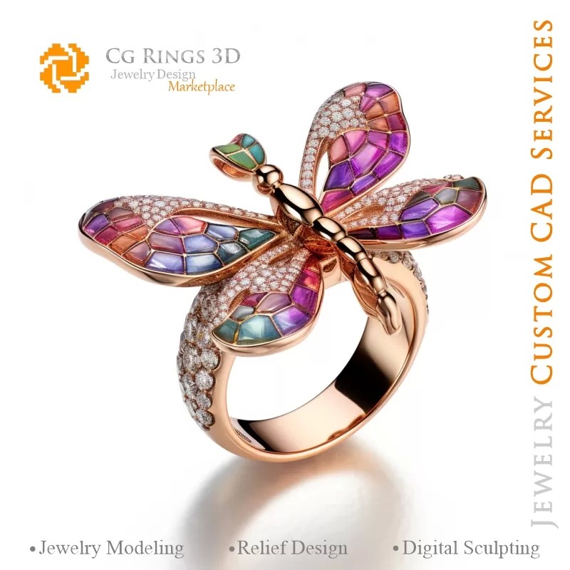 Dragonfly Ring with Melody of Colours - 3D CAD...