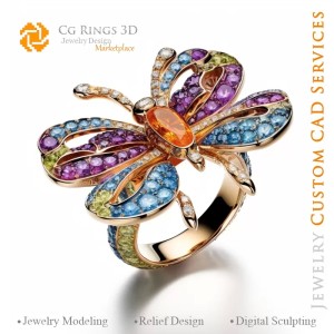Anello Libellula con Melodia di Colori - Gioielli CAD 3D