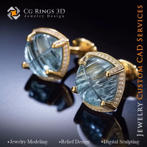 Gemelli con Acquamarina - Gioielleria 3D CAD