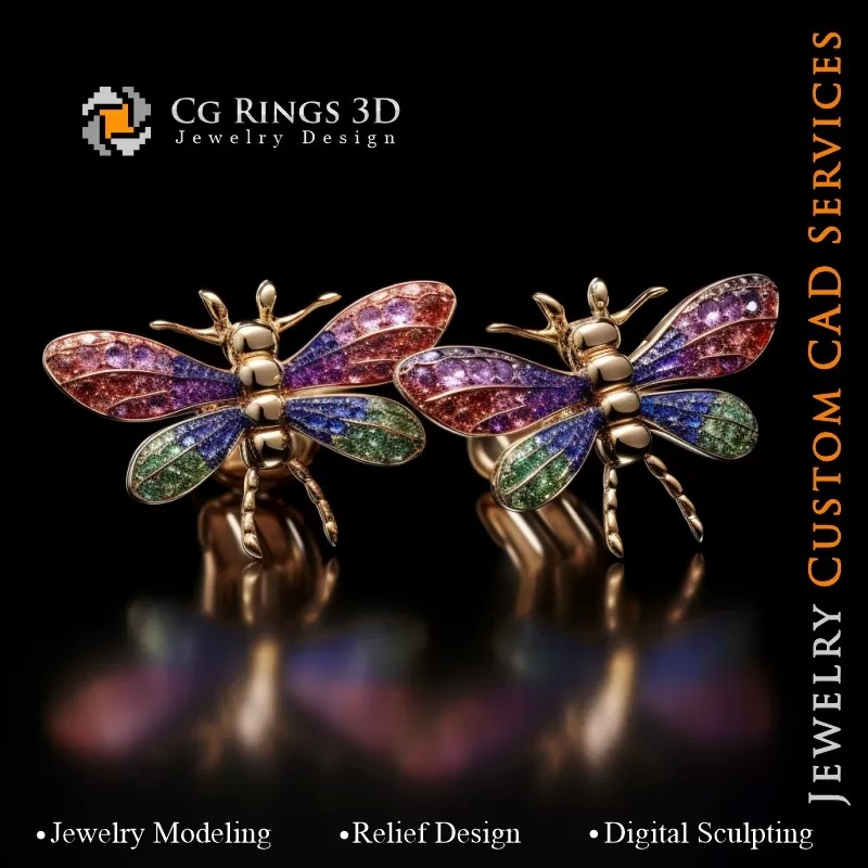 Gemelos Libélula con Alejandrita - Joyería 3D CAD