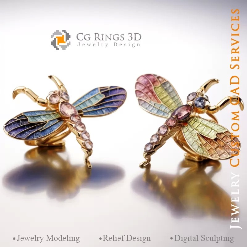 Gemelli Dragonfly con Alessandrite - Gioielli...