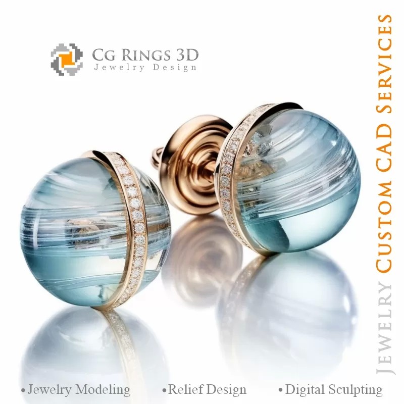 Aquamarin Manschettenknöpfe - 3D CAD Schmuck