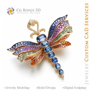 色彩旋律蜻蜓吊坠 - 3D CAD 珠宝