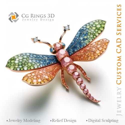 Ciondolo a libellula con Melodia di Colori - CAD Gioielli 3D