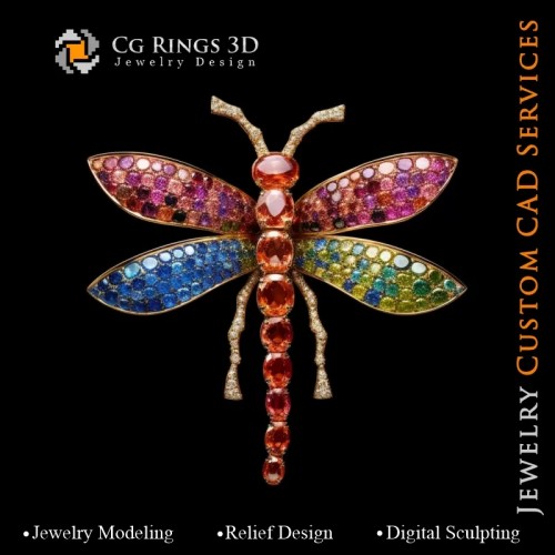 Libellen-Anhänger mit Melodie der Farben - 3D CAD Schmuck