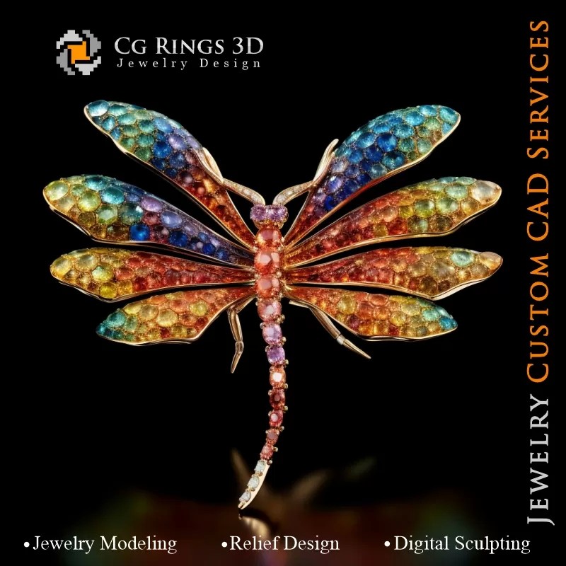 色彩旋律蜻蜓吊坠 - 3D CAD 珠宝