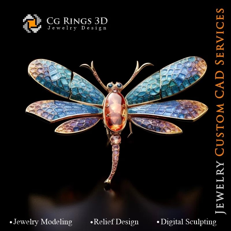 Colgante de libélula con ámbar - CAD 3D de Joyería