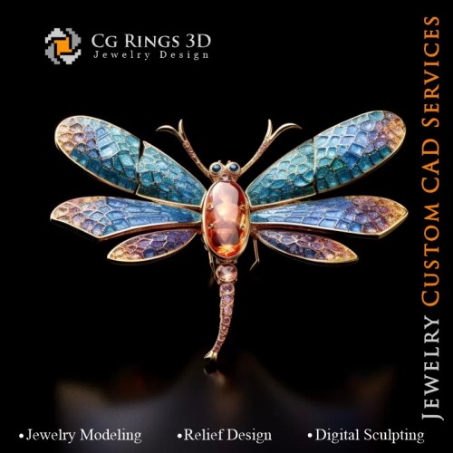 Colgante de libélula con ámbar - CAD 3D de Joyería