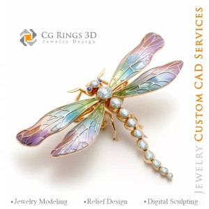 含海蓝宝石蜻蜓吊坠 - 3D CAD 珠宝
