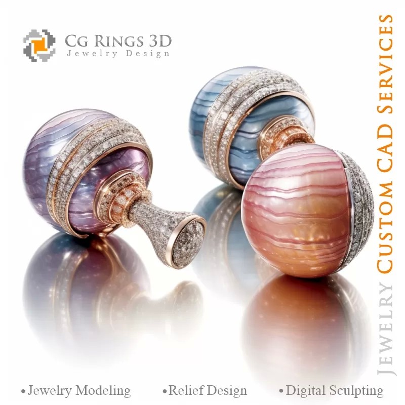 Gemelos de Perlas - Joyería CAD 3D