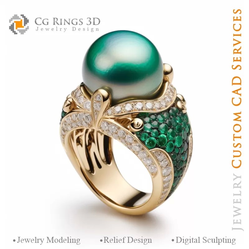 Anillo con perlas y diamantes - 3D CAD Joyería