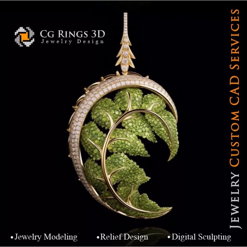 Pendentif Fougère avec Mélodie de Couleurs -...