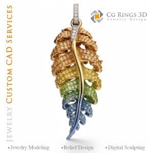 色彩旋律蕨叶吊坠 - 3D CAD 珠宝