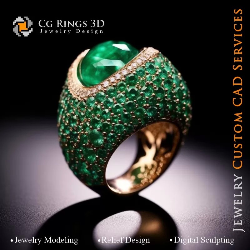 Anello con smeraldo e diamanti - Gioielleria 3D...