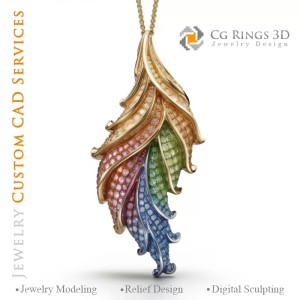 色彩旋律蕨叶吊坠 - 3D CAD 珠宝